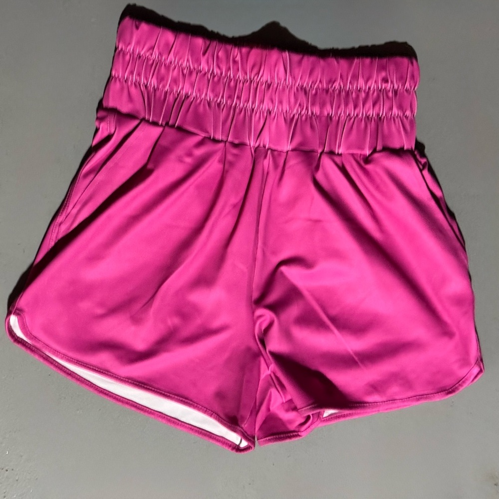 Bad Habit High Waist Pink Shorts with Elastic Waistband - Picture 3 of 3